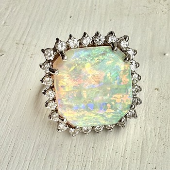 18k Opal and Diamond Cluster Ring - Fine Jewelry