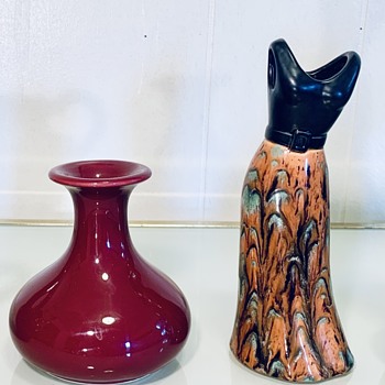 Hall Pottery 630 Vase & Glazed Ceramic Vase of 1970’s Dress - Pottery