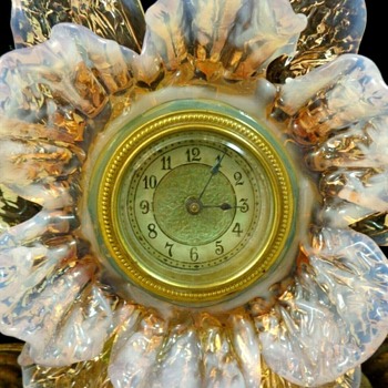 Art Nouveau Bohemian Art Glass Floriform Stand with German Hamburg Clock - Art Glass