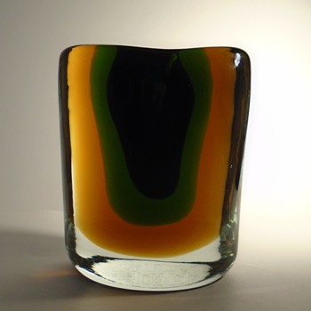 Skrdlovice glassworks -- Jirina Zertova 6921 art glass sommerso candleholder -- Czech art glass - Art Glass