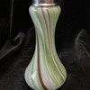 Bohemian Art Nouveau green striped glass vase with silver collar