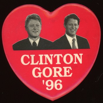 Bill Clinton and Al Gore Heart Shaped Pin - 1996 - Medals Pins and Badges