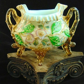 Victorian Harrach Bohemian High-End Barock Applied and Hand Painted Art Glass Jardinière - Art Glass