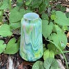Bohemian Art Nouveau marbled green & pink iridescent glass vase - Rindskopf (I think)
