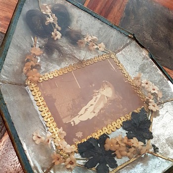 Mourning frame with hair-lock & PM photo - Photographs