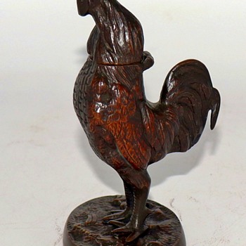 Antique Cold Painted Bronze Rooster Match Holder - Animals