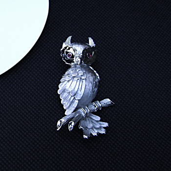 Crown Trifari Owl Brooch  - Costume Jewelry