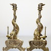 19th Century Brass Dolphin Andirons With Torch Finials 