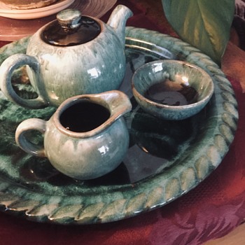 Blue Mountain Pottery, Single Serving Tea Set — Green Drip - Pottery