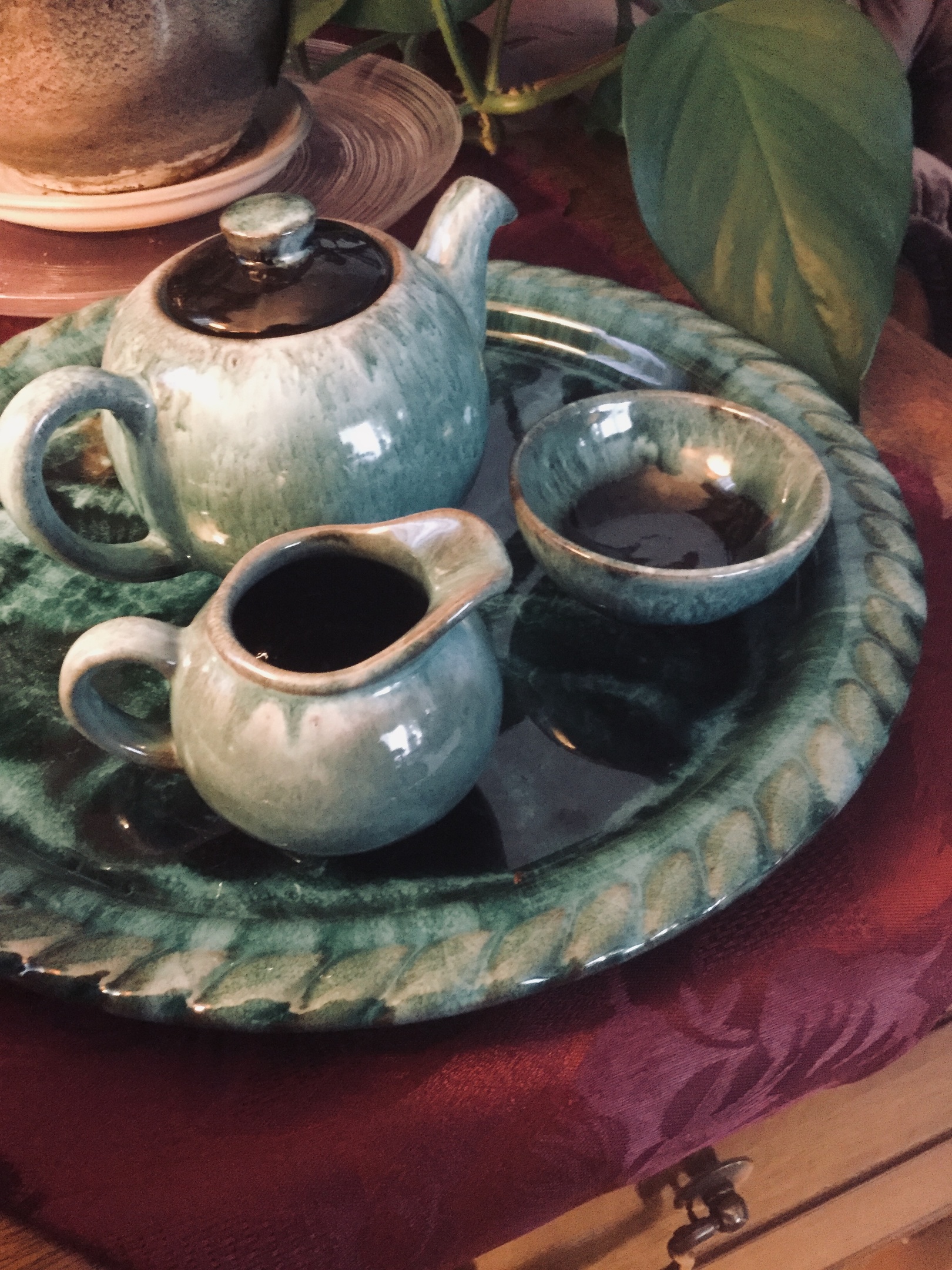 Blue Mountain Pottery, Single Serving Tea Set — Green Drip Collectors