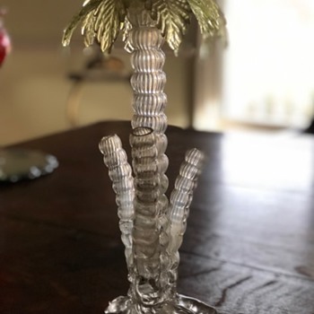Victorian Applied Colouress and Chartruese Art Glass Palm Tree Vases from Harrach - Art Glass