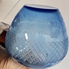 Vintage or Antique Blue Etched Glass Vase or Container