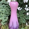 Bohemian Art Nouveau pink glass vase with purple pulled loop decor & silver top