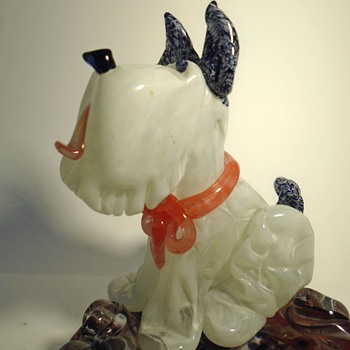 Zelezny Brod art glass figural doggy ashtray -- mid-century Czech art glass - Animals