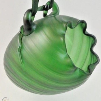 Hanging Bohemian Green Iridescent Art Nouveau Vase - Art Glass