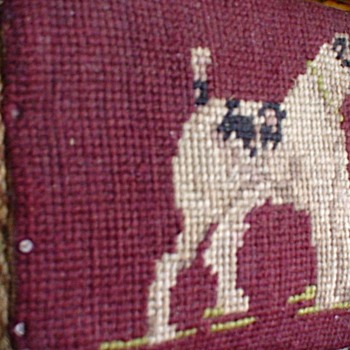 Antique Needlepoint Fox Terrier Doorstop  - Animals