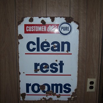 Pure Motor Oil clean restroom porcelain 2 sided sign - Advertising
