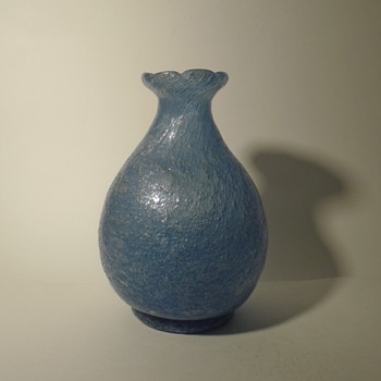Early Beranek Glassworks pulegoso art glass vase in blue -- Czech art glass - Art Glass