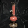 Bohemian Art Nouveau marbled brick red vase in metal holder 