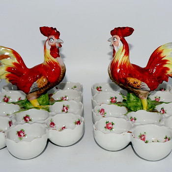 Antique Porcelain Victoria Karlsbad Austria Egg Servers