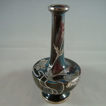Unknown pottery vase with silver overlay - Art Nouveau