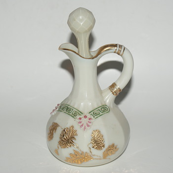 Vintage Milk Glass Cruet: Northwood Antique EAPG Chrysanthemum Sprig Pagoda Custard Pattern Glass Cruet - Thanks, TallCake - Glassware