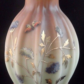 Antique Victorian Loetz DEK I/417 Hand Painted CORALENE Art Glass Vase - Art Glass
