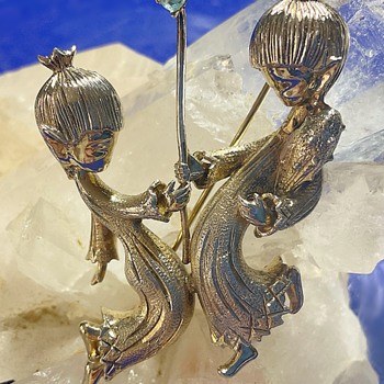 Early 1940s/50s “Vargas” Sterling Vermeil Figural Dancers Brooch with Cursive Script Hallmark - Costume Jewelry