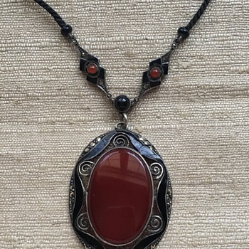 Theodor Fahrner Carnelian & Marcasite Necklace - Fine Jewelry