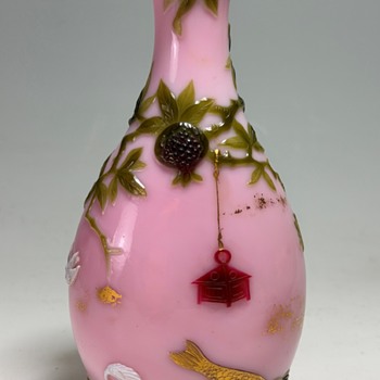 George Woodall Team Queen's Burmese Cameo, Jules Barbe Gilded Vase - Art Glass