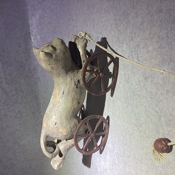Paper Mache Leaping Cat on Wheels Pull Toy