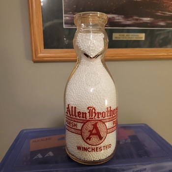 ALLEN BROTHERS DAIRY...WINCHESTER MASSACHUSETTS...COP THE CREAM MILK BOTTLE - Bottles