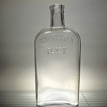 Antique Warranted Flask Bottle Strap Whiskey Liquor Embossed Clear Glass Collectible - Bottles