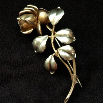 art nouveau silver and gold plated roseflower pin brooch - Fine Jewelry