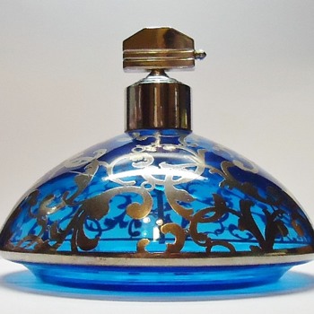 Blue Glass & Silver Overlay Atomizer - Bottles