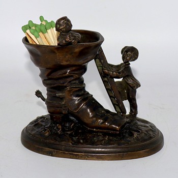 Antique Bronze Boot Match Holder - Tobacciana