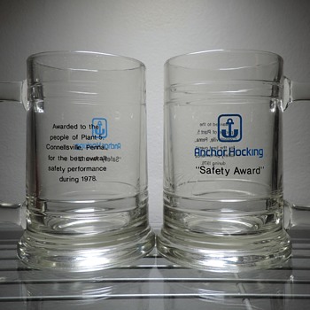 1978 Anchor Hocking Glass Safety Award Mugs South Connellsville, Pennsylvania Plant 5 - Kitchen