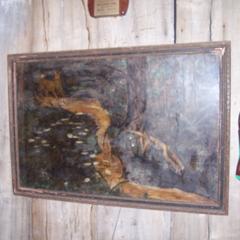 Folk Art Native American hunting scene painting - Folk Art