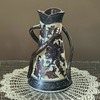 Crackle glaze, floral accents, looping handles vase ID