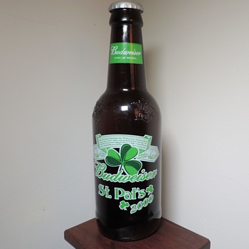 2000 Saint Patrick's Day Budweiser Beer Bottle Anheuser-Busch ACL Embossed 64 Ounce Half Gallon Amber Brown - Bottles