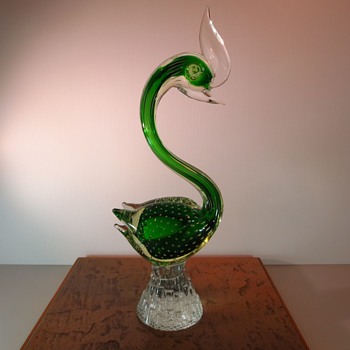 Tall Green Murano Bird - Art Glass