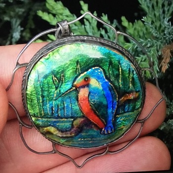 Silver Enamel Kingfisher pendant - Arts and Crafts