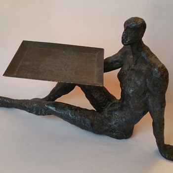 Iron Nude Sculpted Man Holding Tray "Need Help ID" - Fine Art
