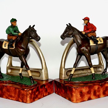 Horse, Jockey And Stirrup Bookends By O.C.C. - Animals