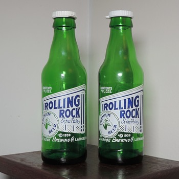 2001 Rolling Rock Beer Bottles Salt & Pepper Shakers Anchor Glass 7 Ounces Pony Green Collectibles Latrobe Brewing ACL - Bottles