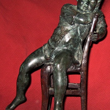 Bronze Sculpture Of Little Boy Asleep On Chair - Art Deco