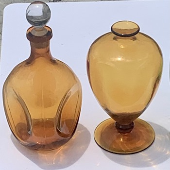 Rare 1920’s Vittorio Zecchin Murano Vase & Blenko Pinched  Decanter - Art Glass