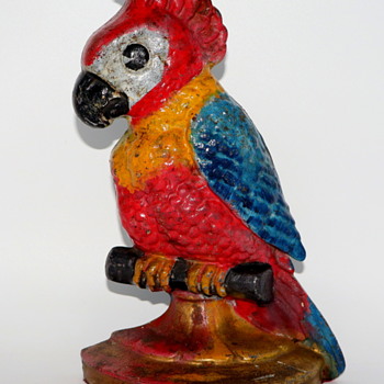 1920's Cast Iron Polly Parrot (or Cockatoo On Perch) Doorstop - Tools and Hardware