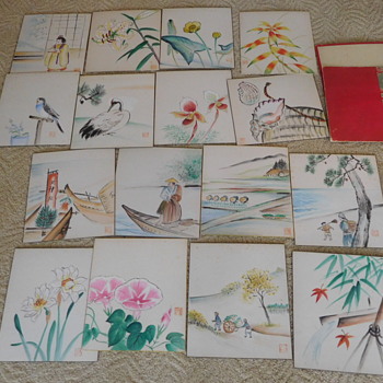 16 Handpainted Pictures Japanese? Child's Art? - Asian
