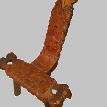 What is it? A Spanish Knights templar Antique Chair with Embossed Leather and Solid wood - Mid-Century Modern